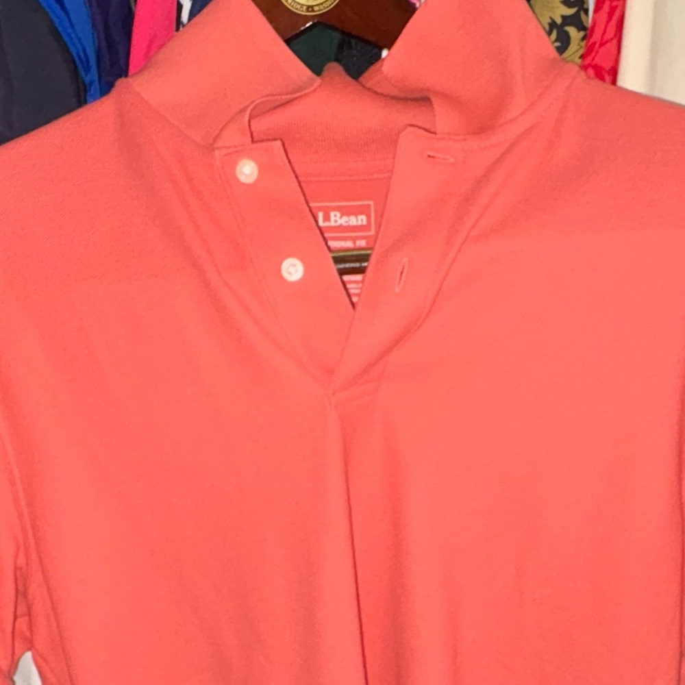 L.L. Bean $45 Brick Red Polo “SUNLIT CORAL” NWOT Men's size Medium - Picture 2 of 6